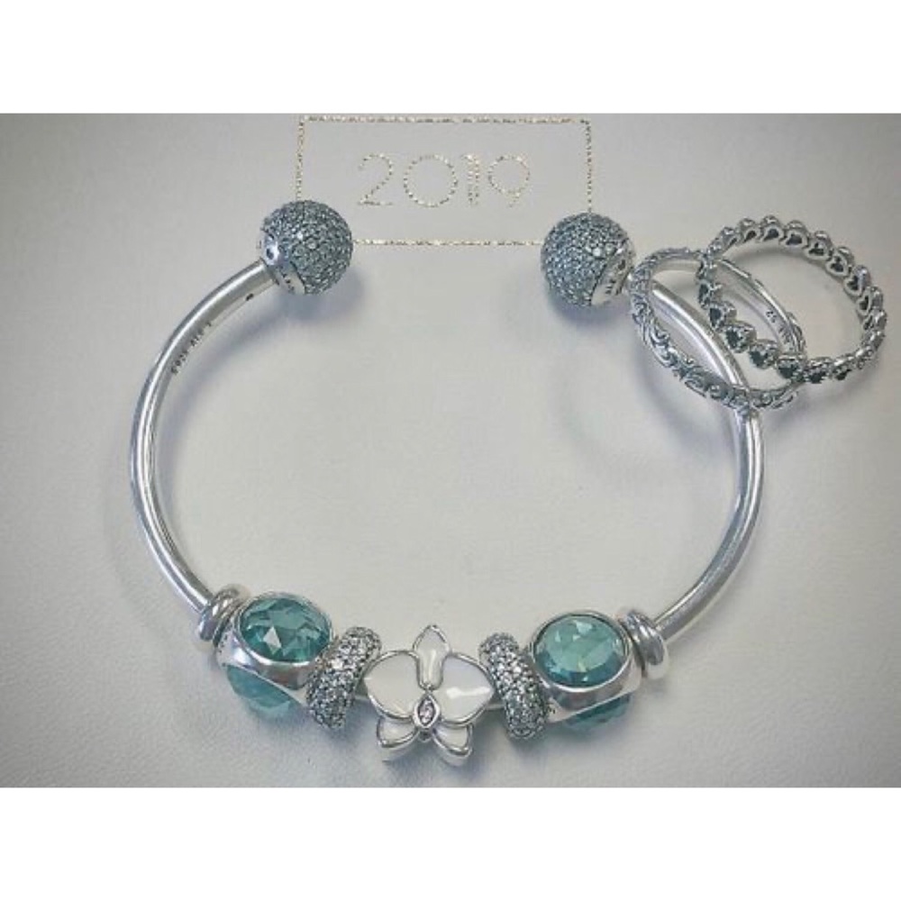 PANDORA White Orchid Silver Charm